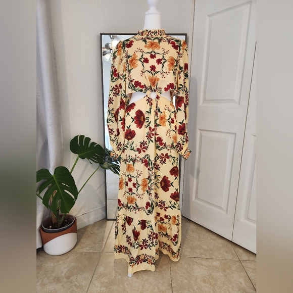!!! Sale !! No Offer!! Farm Rio x Anthropologie Long-Sleeve Cutout Maxi Dress - Picture 11 of 17